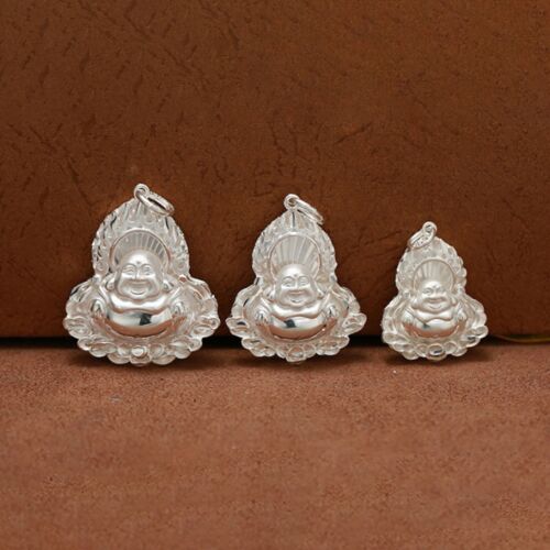S999 Pure Fine Silver Men Women Lucky Flame Buddha Guanyin Pendant 4G-24G