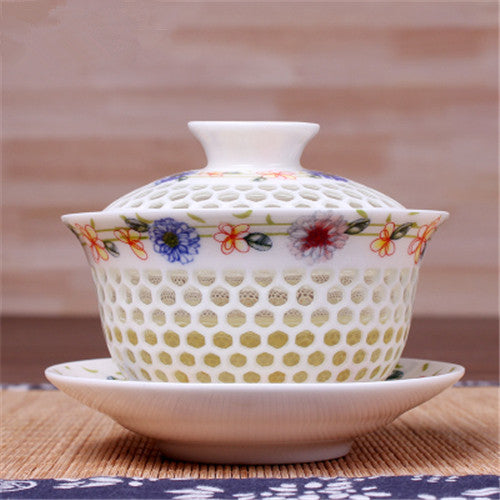 Gaiwan For Puer Tea Brew Service Porcelain Tureen Floral Ceramic Tea Bowl Cups