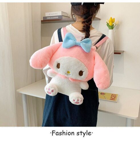 Black Plush Doll Bag Women Cute Funny Backpack Flannel Soft Handle 20L Traveling