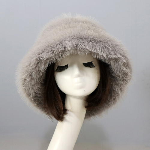 Warm Faux Fur Bucket Hats Women Outdoor Caps Fleece Cap Fluffy Ski Vacation Hat
