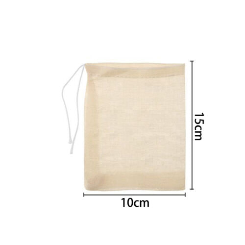 UP 50x Reusable 100% Cotton Muslin Filter Bags Spices Herbs Tea Soup Drawstring
