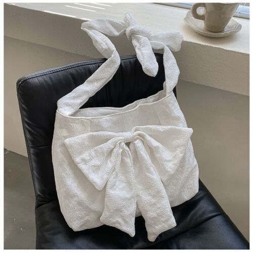 Large Canvas Shoulder Bag Summer Fashion Bow Shopper Bag Adjustable Strap Length