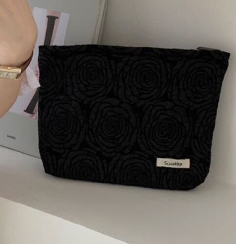 Corduroy Retro Leopard Print Cosmetic Bag Travel Cosmetic Pouch Storage Make Up