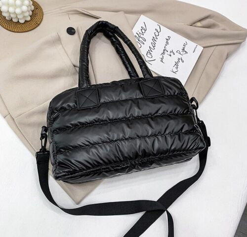 Cotton Messenger Bag Black Padded Handbag Large Shoulder Handbag 33*12*21 CM Bag