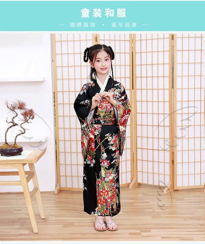 Chinese Traditional Kimono Children Silk Gown Kid Garment One Piece Dress