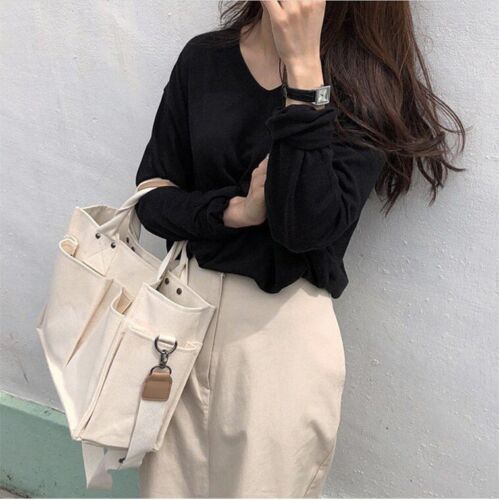 Casual Canvas Large Handbag Wide Strap Shoulder Crossbody Shopper Bag 32*25*13CM