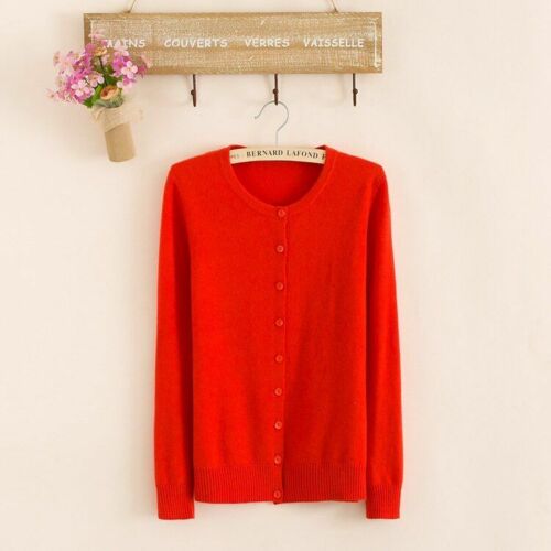 Women Sweater Cashmere Basic Cardigan O-Neck Long Sleeve Wool Knitted Solid Soft