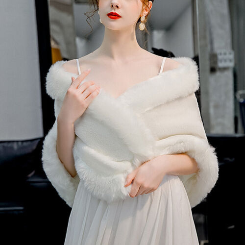 Elegant Women Ladies Faux Fur Wedding Bridal Wrap Shawl Jacket Winter Warm Cloak