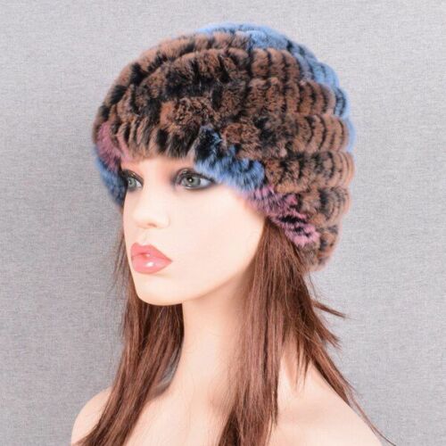 Fur Hats Rabbit Winter Womens Russian Real Knitted Cap Warm Beanie Fashion Solid