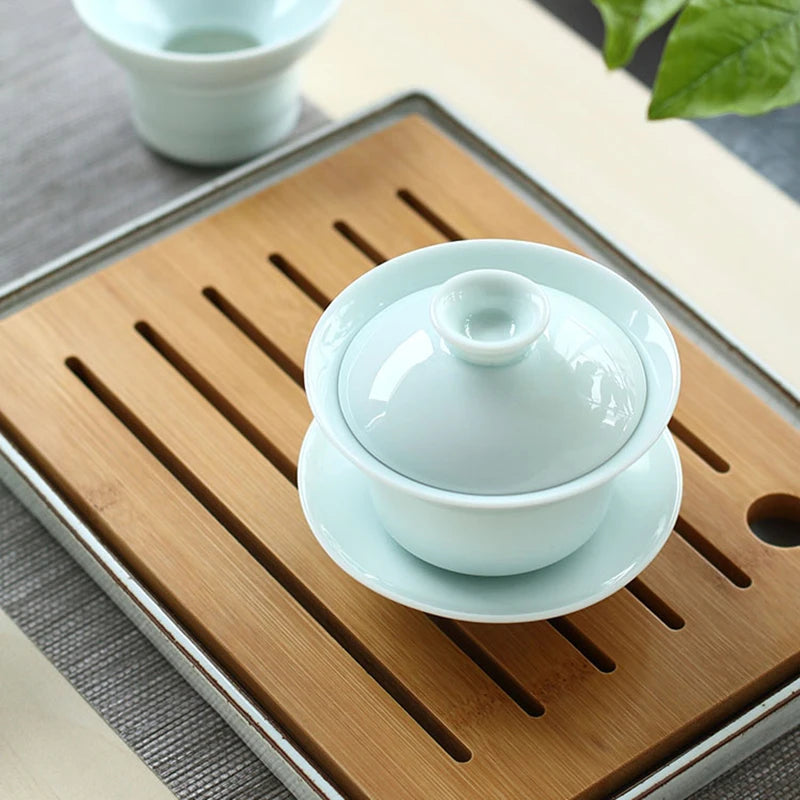 solid color porcelain gaiwan Fater Day gift Chinese tureen tea bowl with lid coaster tea brewer covered bowl for father new