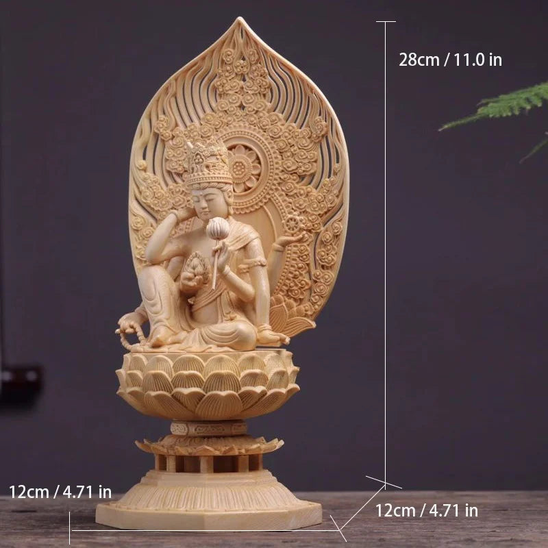solid wood carving Ruyi six-armed Guanyin Bodhisattva Statue,Wooden hand-carved Buddha statue,Chinese Home Feng Shui Statue 28cm