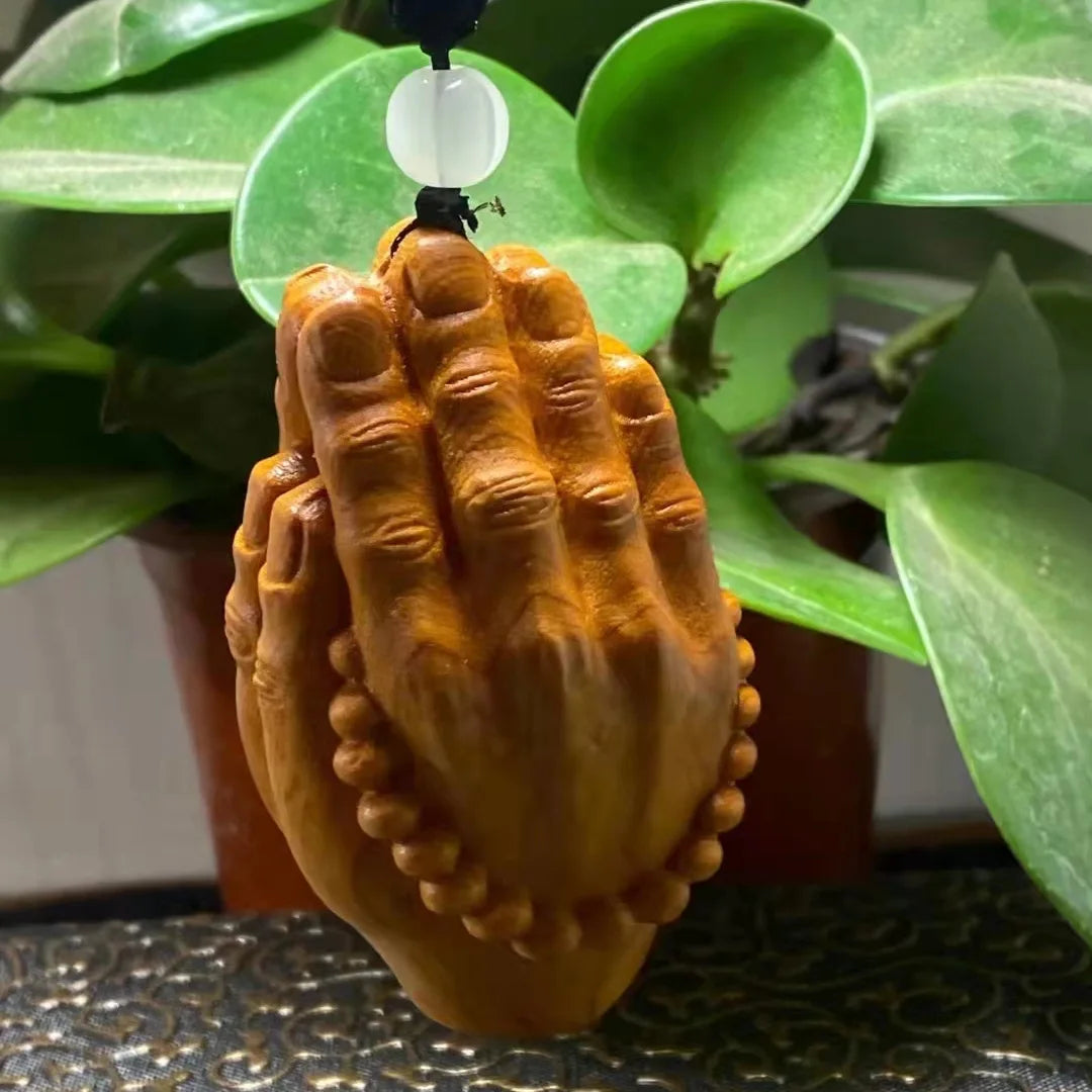 solid wood carving pray Buddha's Hand pendant Wooden hand-carved Buddhist ornament Home Car Ornaments