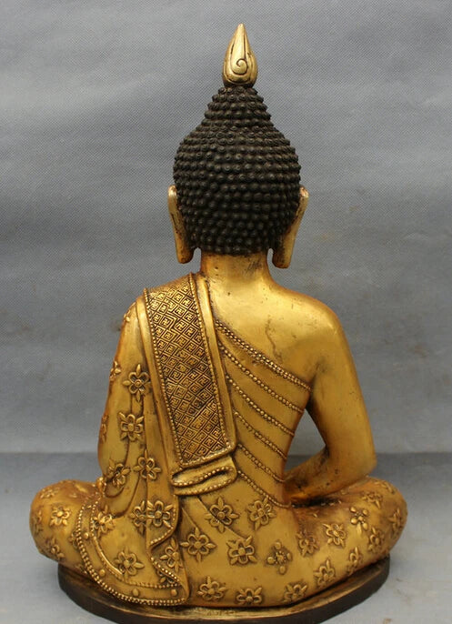 song voge gem S2331 16" Tibet Bronze Gilt Shakyamuni Buddha Statue Folk Thailand Sakyamuni Joss