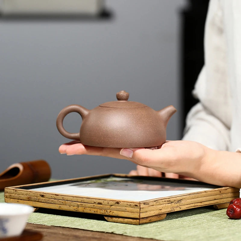 tea pot with tea infuser 7 holes bird print handmade half moon design marked master pot original ore real yixing zisha duan clay