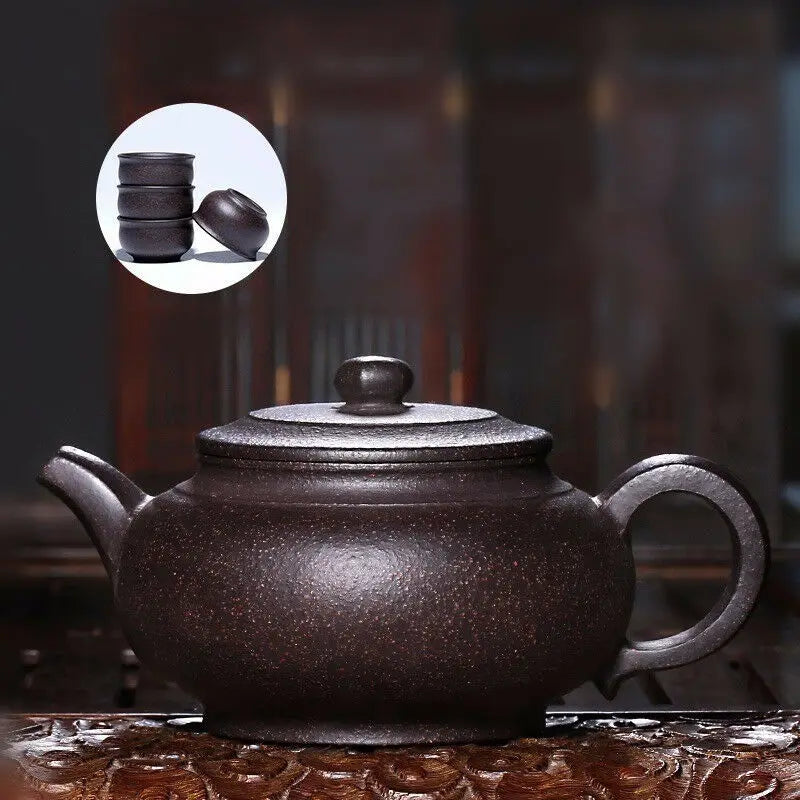 true yixing zisha tea pot marked full handmade ball shaped infuser holes pot of tea black galaxy clay original ore tea cup China