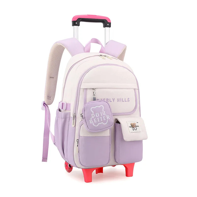 waterproof kids school Backpack With Wheel Removable Children School Bags for girls Kids Trolley Schoolbag Luggage Book Bags