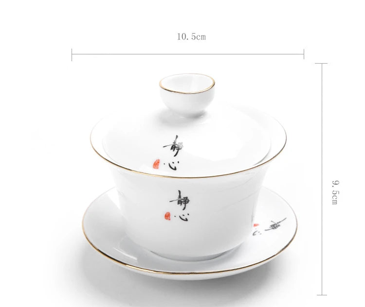 white china gaiwan dehua porcelain tureen cup saucer Zen style Chinese kungfu cup bowl set with lid
