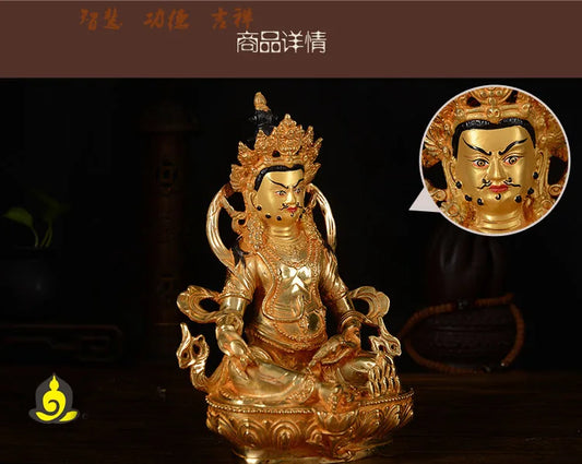 wholesale #21CM HOME family Talisman # Buddhism full Gilding Yellow Jambhala Zambala gold Buddha brass statue