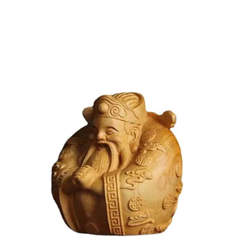 wooden God of wealth decorative Small ornaments Characters hand-carved Cute Home Mini Art Statue lucky small gift