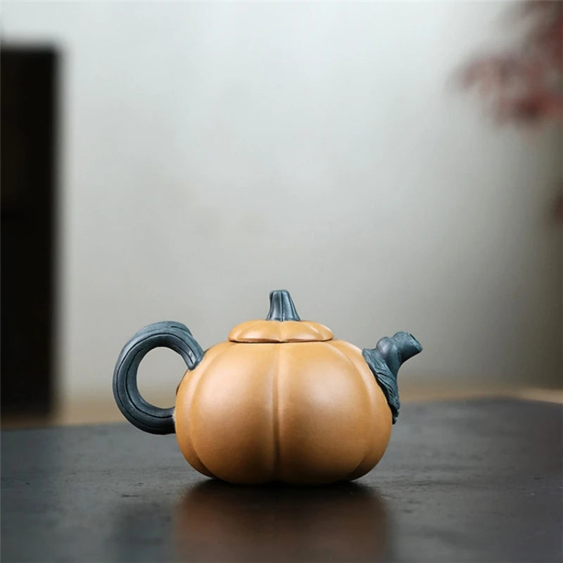 yixing zisha duan clay tea pot marked pumpkin design 220ml master handmade pot leave relief Chinese kungfu teapots on big sales