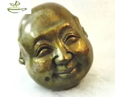 OLD SIGNED BRONZE Carved Buddhism Buddha Head Sculpture Statue 4 Faces