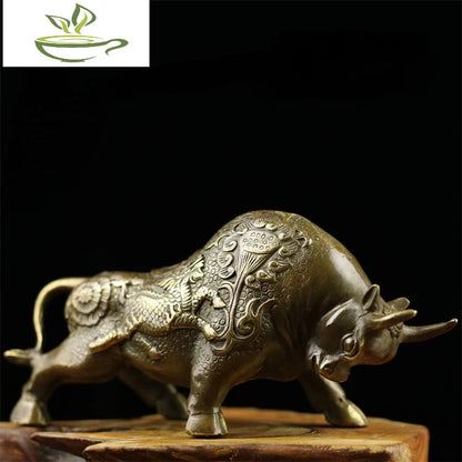 Patron saint Figurine 8inch Big Wall Street Bronze Fierce Bull OX Antique Statue