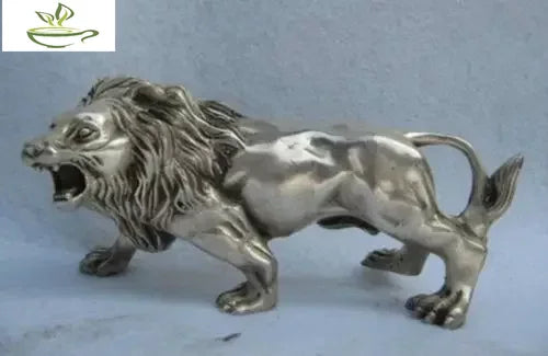 decoration bronze factory outlets Tibet Silver  China Folk Refined white Copper Silver Feline animal Ferocious Male lion Statue