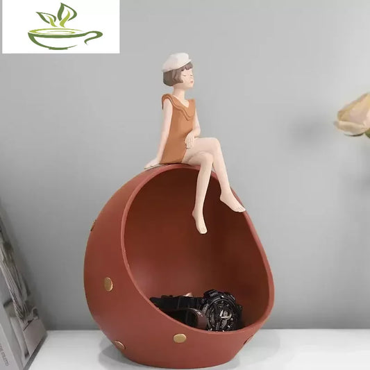 Creative Octagonal Hat Girl Planet Storage Statuette Entrance Key Storage Decoration Home Decorations Housewarming Birthday Gift