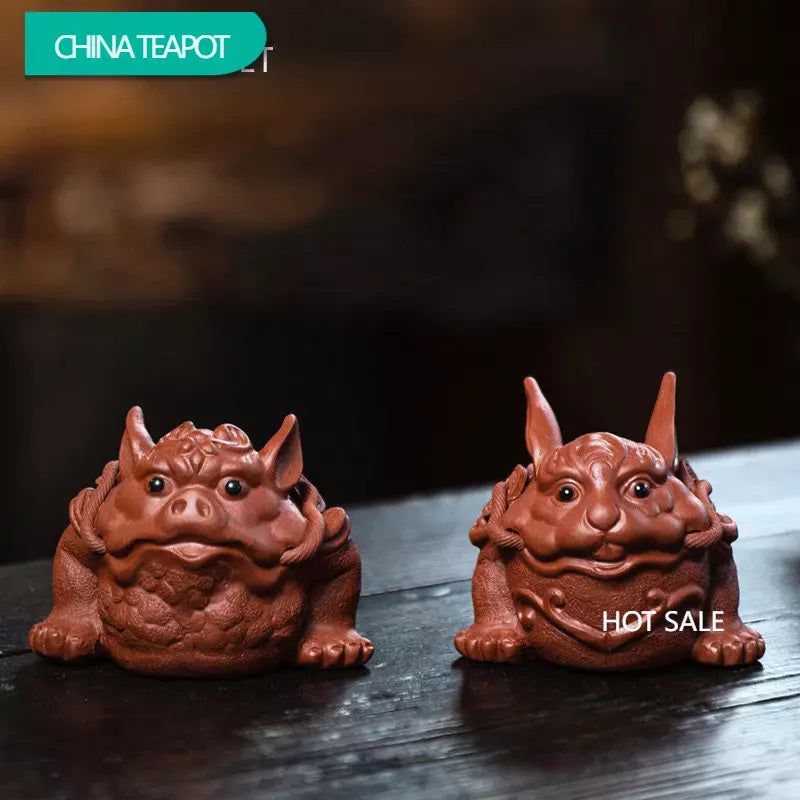 Yixing Purple Clay Tea Pet Lucky Golden Toad Ornaments Handmade Sculpture Dahongpao Crafts Chinese Zisha Tea Set Decoration
