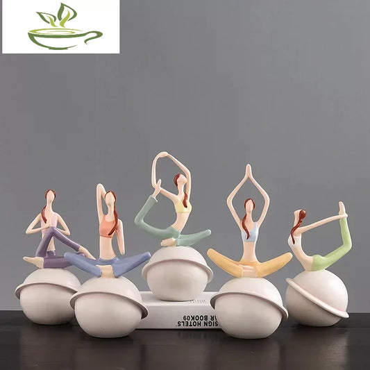 Scandinavian Yoga Girl Sculpture Statue Desk Decoration Nordic Geometric Moon Abstract Ornaments Home Decoration Crafts Gifts