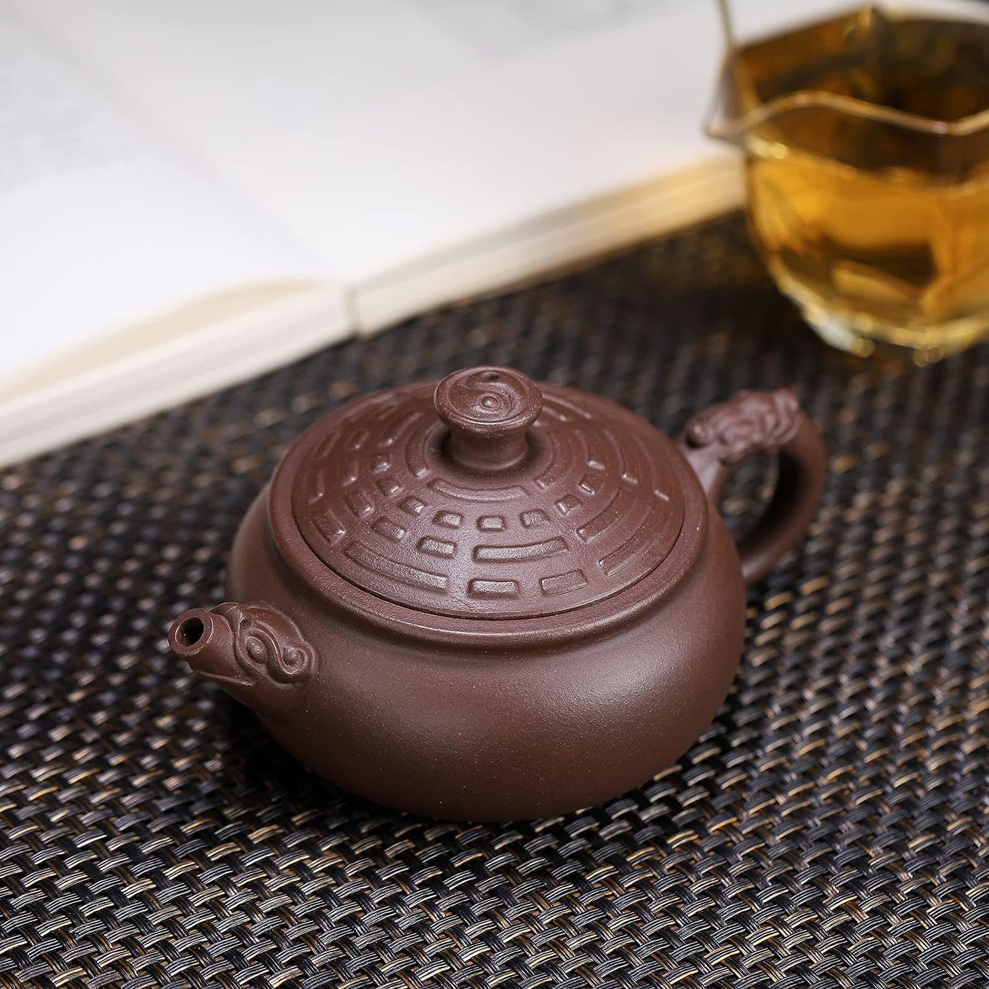 MANXING Zisha Teapot, Chinese Yixing Clay Handmade Teapot 7.9 Oz, Infuse Brew Kung Fu Loose Leaf Tea Maker -Bagua,Purple Clay