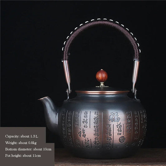 1.0/1.3/1.7L Large-Capacity Pure Copper Teapot Roasted Black Copper Boiling Water Kettle Handmade Thick Copper Tea Pot Buy Our Tea