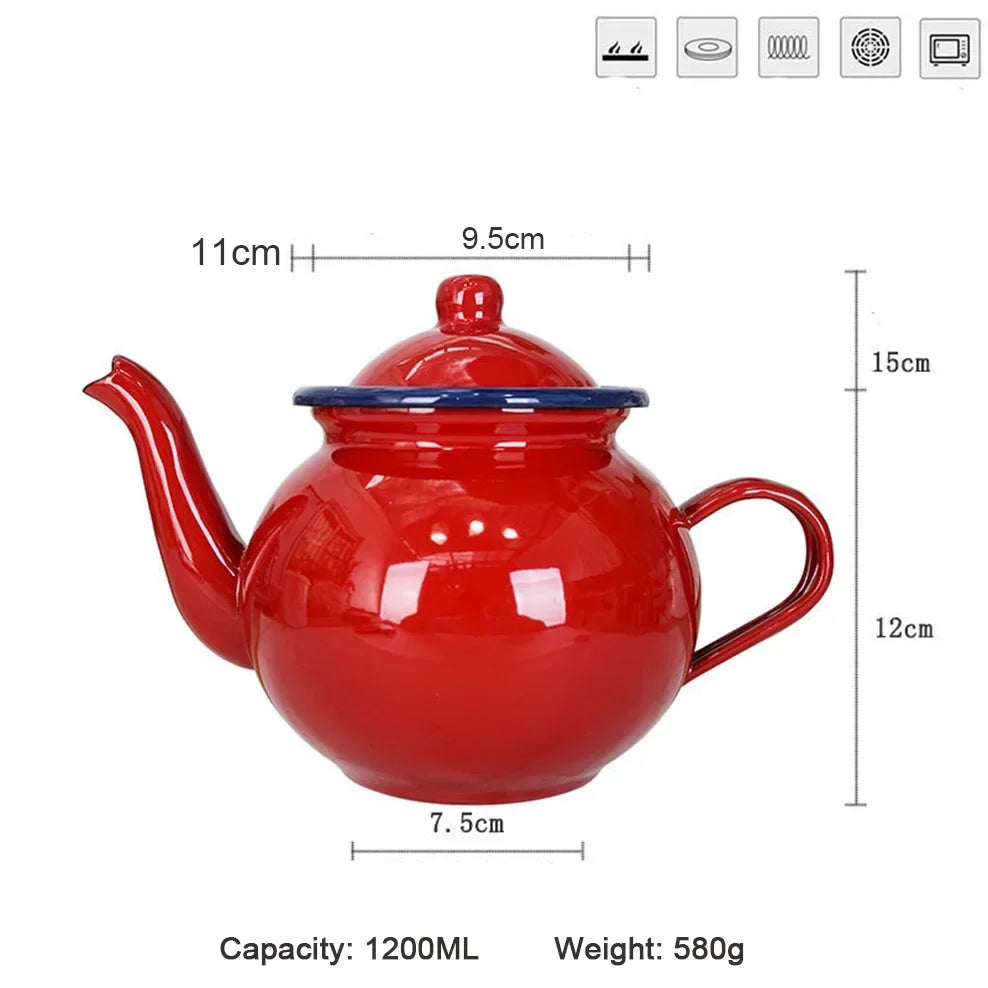 1.1L Enamel Hand Brewing Coffee Pot Japanese Style Large Capacity Cold Kettle Narrow Mouth Oil Can For Kitchen