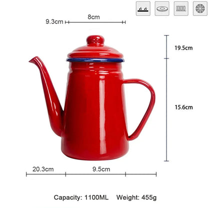 1.1L Enamel Hand Brewing Coffee Pot Japanese Style Large Capacity Cold Kettle Narrow Mouth Oil Can For Kitchen