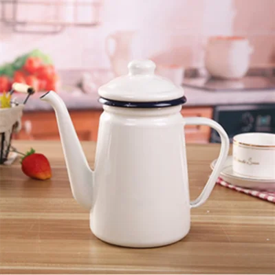 1.1LThickened Enamel Thin Mouth Pots Drip Coffee Pot Gooseneck Spout Long Mouth Coffee Kettle Home Tea Tool bule esmaltado