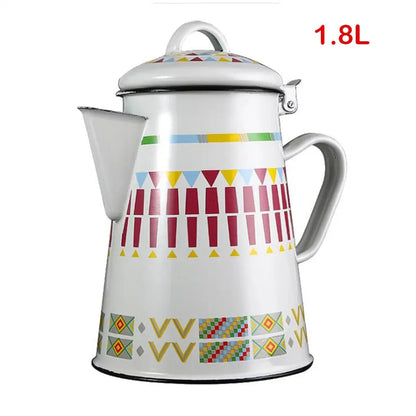 1.2L/1.8L Enamel Coffee Pot With Handle Large Capacity Cold Kettle Hand Coffee Maker Geometric Flower Starry Sky Enamel Hand Pot Buy Our Tea