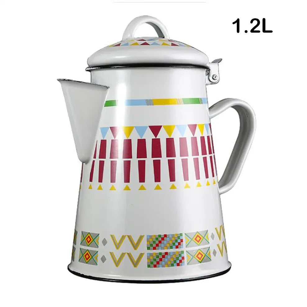 1.2L/1.8L Enamel Coffee Pot With Handle Large Capacity Cold Kettle Hand Coffee Maker Geometric Flower Starry Sky Enamel Hand Pot Buy Our Tea