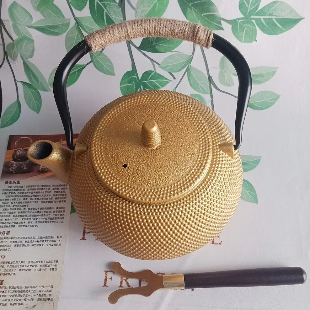 1.2L Cast Iron Kettle Golden Raindrop Iron Teapot Large Capacity Boiling Kettle Handle Pot Japanese-Style Health Teapot Buy Our Tea