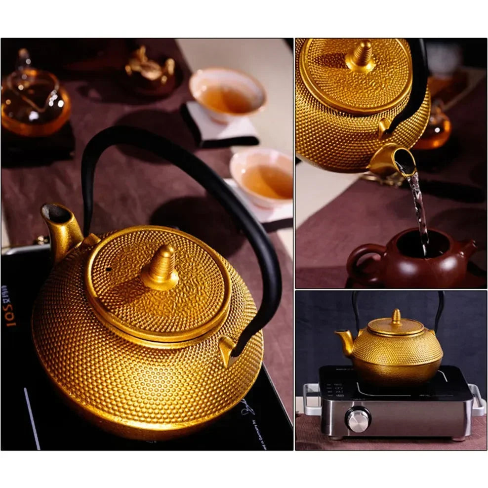 1.2L Cast Iron Kettle Golden Raindrop Iron Teapot Large Capacity Boiling Kettle Handle Pot Japanese-Style Health Teapot Buy Our Tea