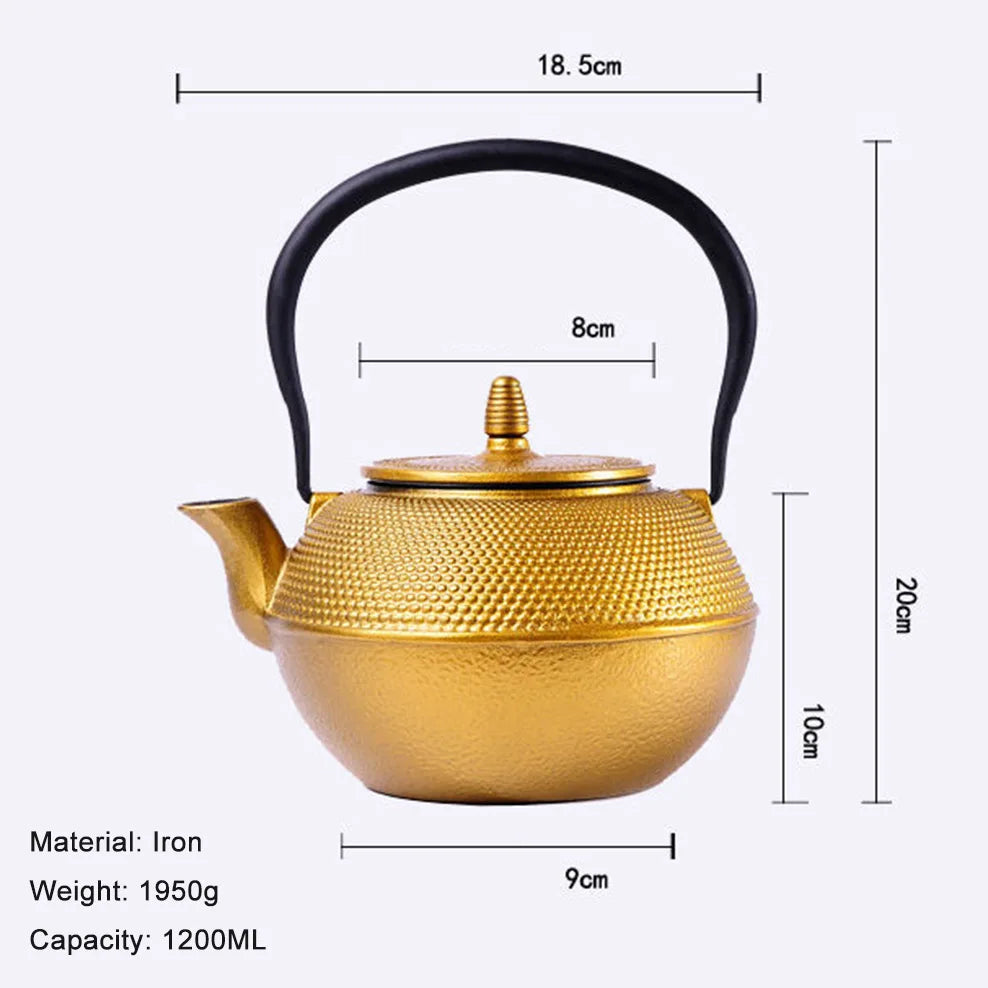 1.2L Cast Iron Kettle Golden Raindrop Iron Teapot Large Capacity Boiling Kettle Handle Pot Japanese-Style Health Teapot Buy Our Tea