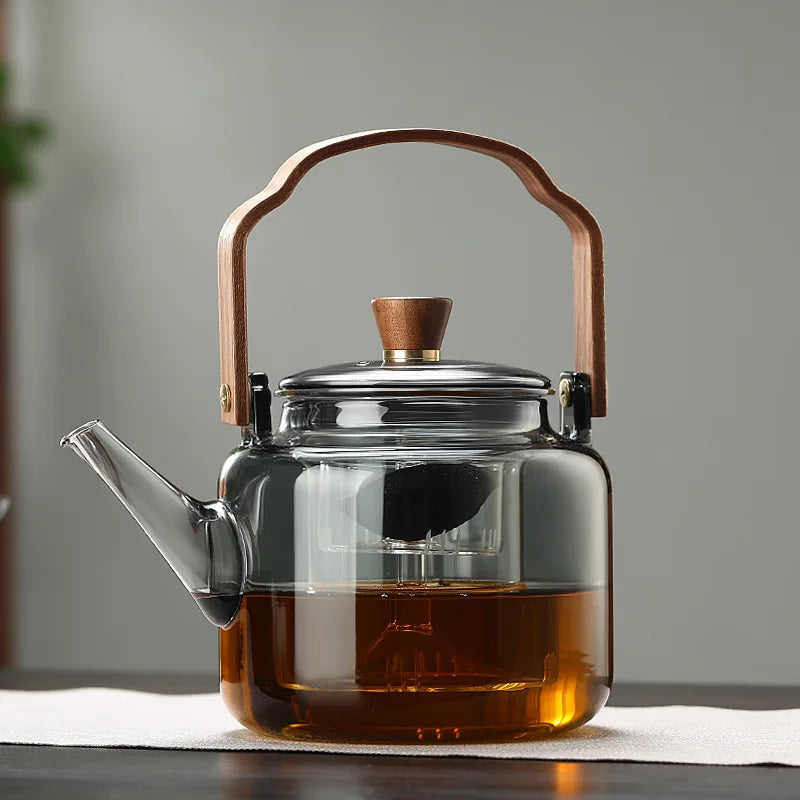 1.2L Gray Glass Teapot with Infuser Heat Resistant Flower Tea Kettle Transparent Tea Pot Portable Handle Pot Office Home Tea Set Buy Our Tea