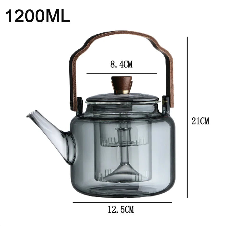 1.2L Gray Glass Teapot with Infuser Heat Resistant Flower Tea Kettle Transparent Tea Pot Portable Handle Pot Office Home Tea Set Buy Our Tea