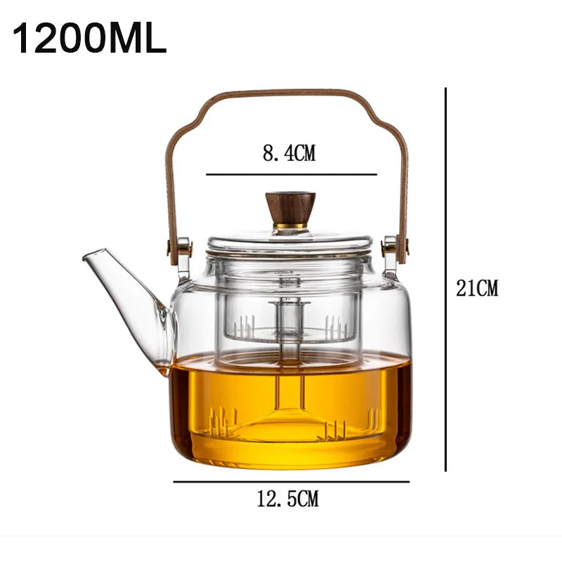 1.2L Gray Glass Teapot with Infuser Heat Resistant Flower Tea Kettle Transparent Tea Pot Portable Handle Pot Office Home Tea Set Buy Our Tea