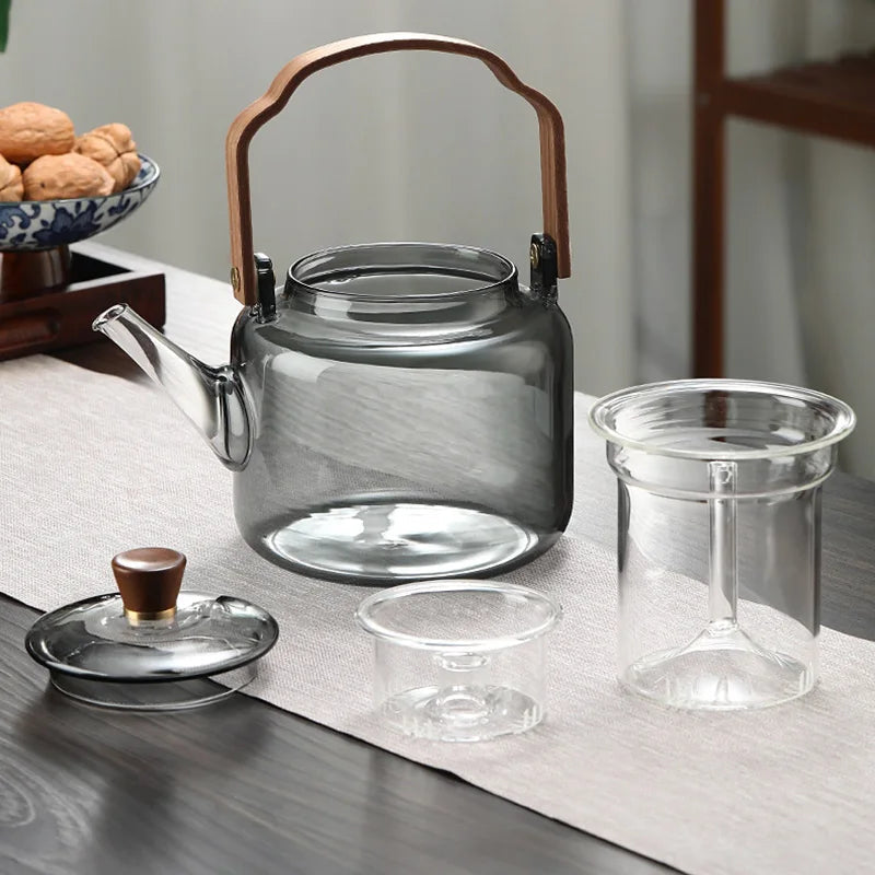 1.2L Gray Glass Teapot with Infuser Heat Resistant Flower Tea Kettle Transparent Tea Pot Portable Handle Pot Office Home Tea Set Buy Our Tea