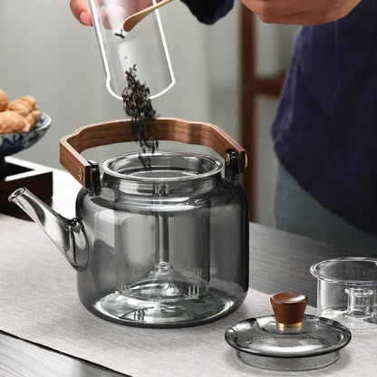 1.2L Gray Glass Teapot with Infuser Heat Resistant Flower Tea Kettle Transparent Tea Pot Portable Handle Pot Office Home Tea Set Buy Our Tea