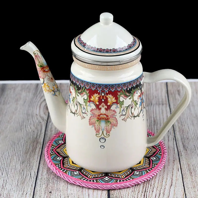 1.2L Heatable Enamel Pot Household Teapot Coffee Pot Fruit Teapot Ethnic Style Kitchen Restaurant Enamel Cup Buy Our Tea