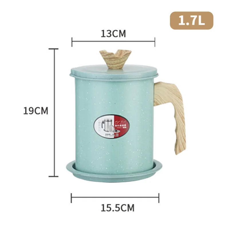 1.4L/1.7L Kitchen Stainless Steel Oil Filter Pot with Tray Large Capacity Lard Grease Strainer Tank Separator Cooking Utensils