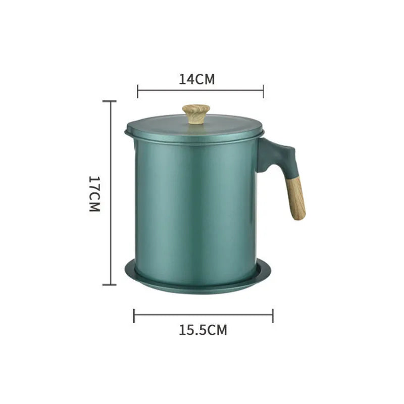 1.4L/1.7L Kitchen Stainless Steel Oil Filter Pot with Tray Large Capacity Lard Grease Strainer Tank Separator Cooking Utensils
