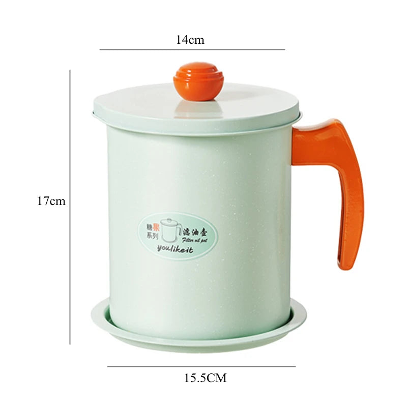 1.4L/1.7L Kitchen Stainless Steel Oil Filter Pot with Tray Large Capacity Lard Grease Strainer Tank Separator Cooking Utensils