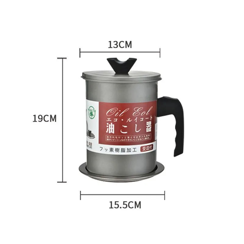 1.4L/1.7L Kitchen Stainless Steel Oil Filter Pot with Tray Large Capacity Lard Grease Strainer Tank Separator Cooking Utensils